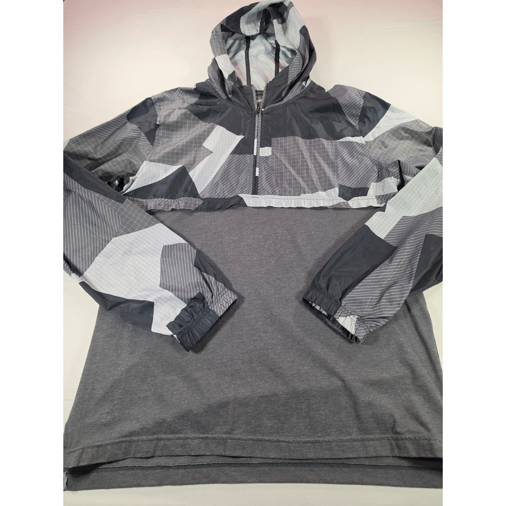 Under Armour Mens Fitted 1/4 Zip Hoodie Grey Geometric Hybrid Windbreaker Large